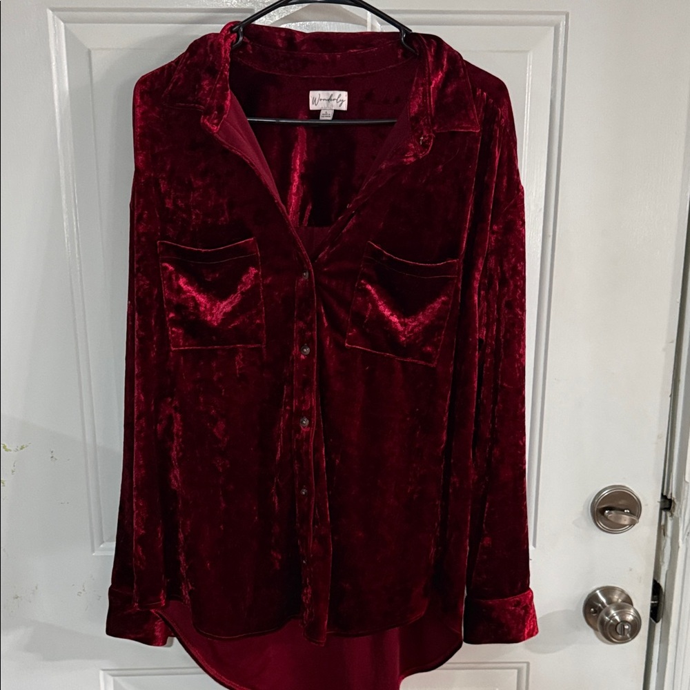 Wonderly Deep Red Velvet Button-Down Shirt